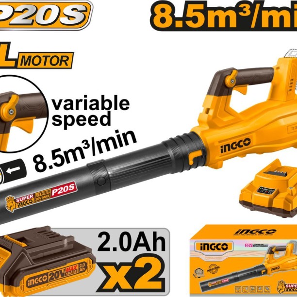 INGCO Cordless Leaf Blower Brushless 20V Kit - Variable Speed Leaf Blower
