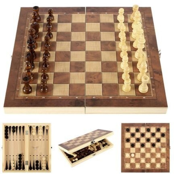 Travel 3 in 1 Chess, Checkers and Backgammon Set - 24cm x 24cm Educational Board Games Board Game