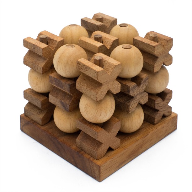 SiamMandalay Mini 3D Tic Tac Toe (Noughts & Crosses) Wooden Board Game Strategy & War Games Board Game