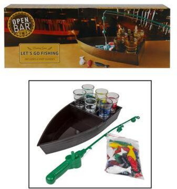 Open Bar Let’s Go Fishing Drinking Game – Fun Adult Party Game with Shot Glasses & Mini Fishing Rods Party & Fun Games Board Game