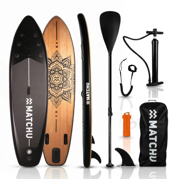 Matchu Stand-Up Paddle Board – Inflatable SUP Board Set – Wood Mandala – 10'6"