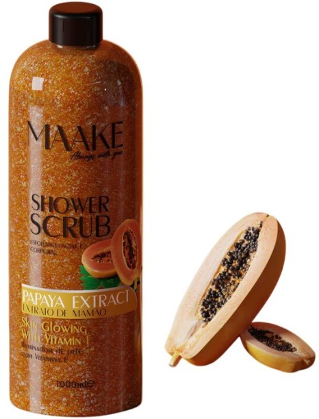 Maake Papaya Glowing Shower Gel Scrub 1000ml Bottle Body Wash