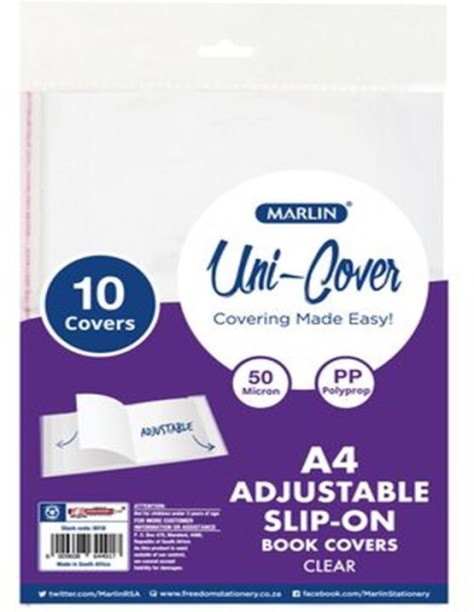 Marlin 10 x A4 adjustable slip‑on plastic book covers Book Wrap Cover