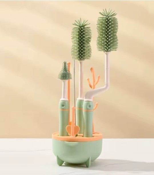 R AND E 8 Piece Baby Bottle Brush Set with Draining Rack Bottle Cleaner