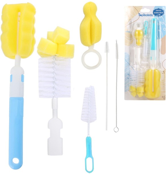 Topika Baby Bottle Brush Set (6-Piece), Silicone Nipple & Straw Brushes Bottle Cleaner