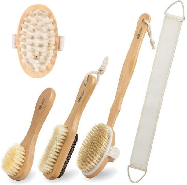Heartdeco 6PCs Detachable Body & Face Bath Brush Set Bottle Cleaner