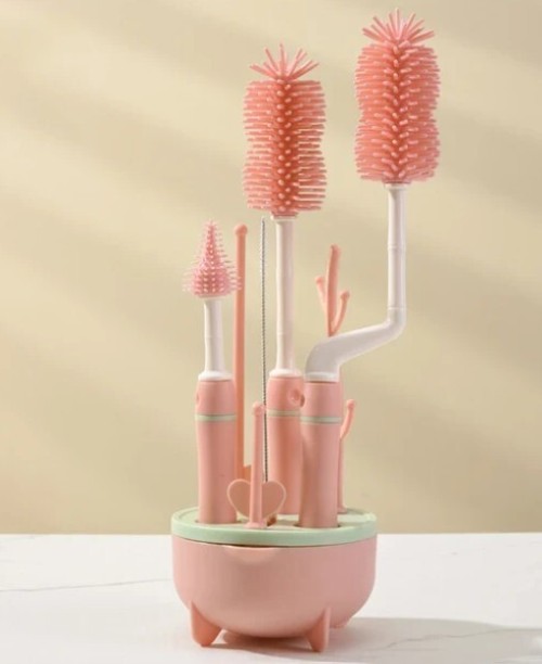 R AND E 8 Piece Baby Bottle Brush Set with Draining Rack Bottle Cleaner