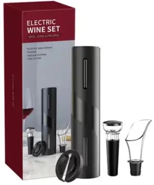 Wobuciko Electric Wine Set with Automatic Opener, Vacuum Stopper and Foil Cutter, Black Bottle Opener Set