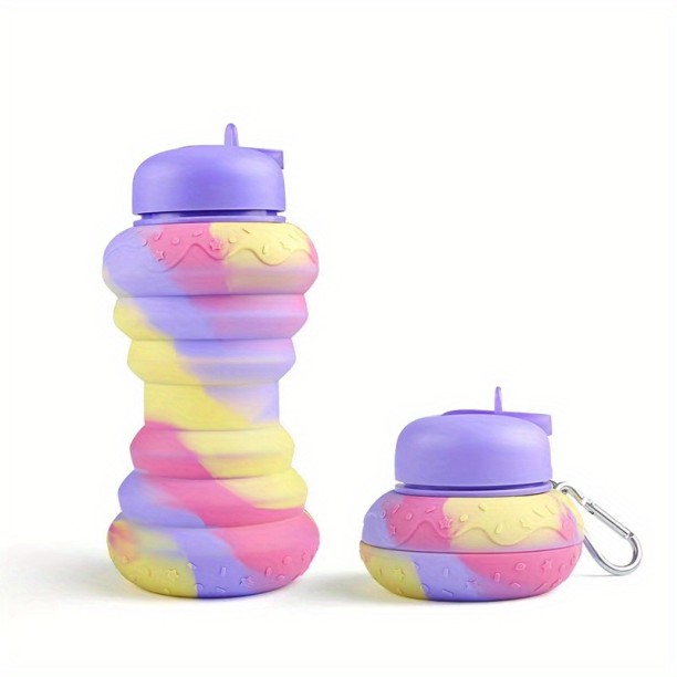top sale trader 550ML BPA Free Silicone Foldable Water Bottle Doughnut Carrying Loop Bottle 550 ml Bottle
