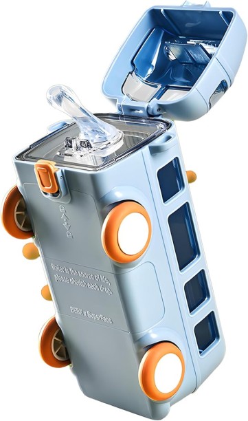Spsp 500ml Cute Bus Water Cups Car Straw Water Cup Drinking Bottle Toy Bus Water Bottle- blue 500 ml Bottle