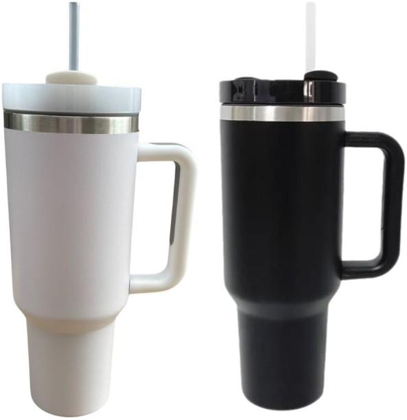 Sub Urban Decor Set of 2 Stainless Steel Tumblers with Handle and Straw 1200 ml Flask