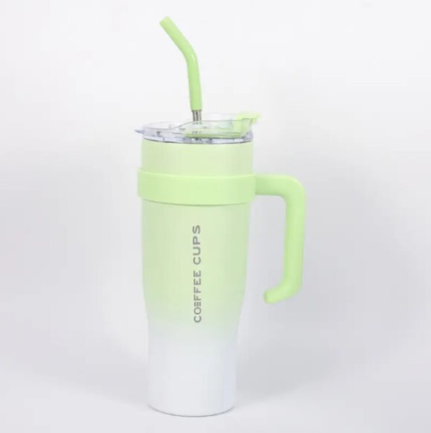 UNIQUE Coffee Mug With Handle and Straw Double Wall Vacuum 1200 ml Bottle With Drinking Glass