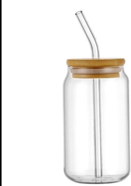 cup glass Glass Drink Cup with Straw for Milk Tea Coffee Coke Water High Temperature Resistant Lid 500 ml Bottle With Drinking Glass