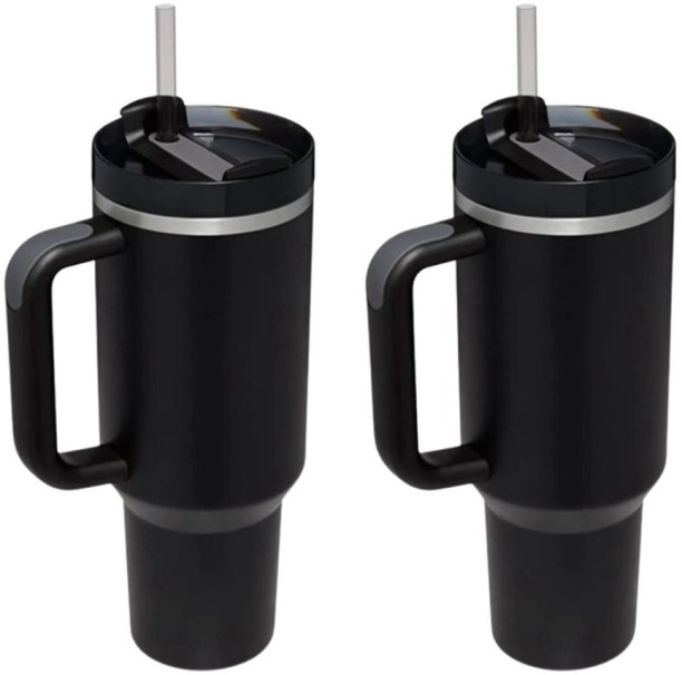 Sub Urban Decor Set of 2 Stainless Steel Tumblers with Handle and Straw 1200 ml Flask