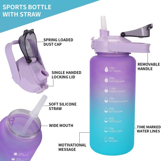 Jack Brown 2L Water Bottle with Motivational Time Markers - Leak Proof - Purple & Blue 2000 ml Bottle