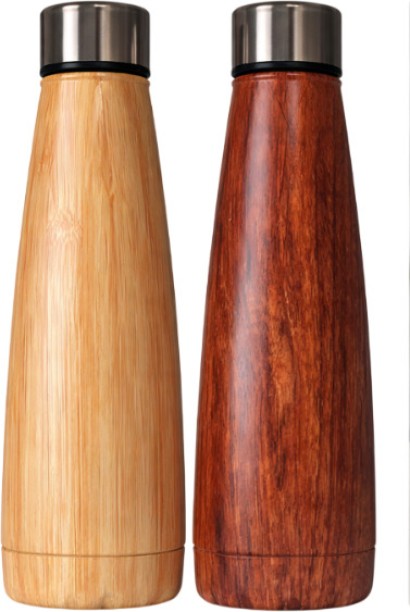 Takme Home Insulated Stainless Steel Bottle with Wood Grain Finish Light & Dark Wood -2 Pack 400 ml Flask