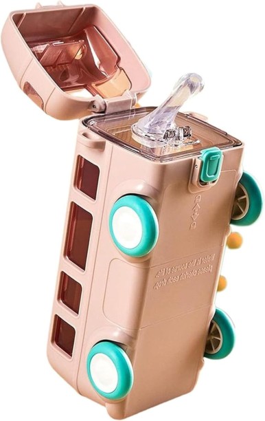 SpSp 500ml Cute Bus Water Cups Car Straw Water Cup Drinking Bottle Toy Bus Water Bottle_Peach 500 ml Bottle