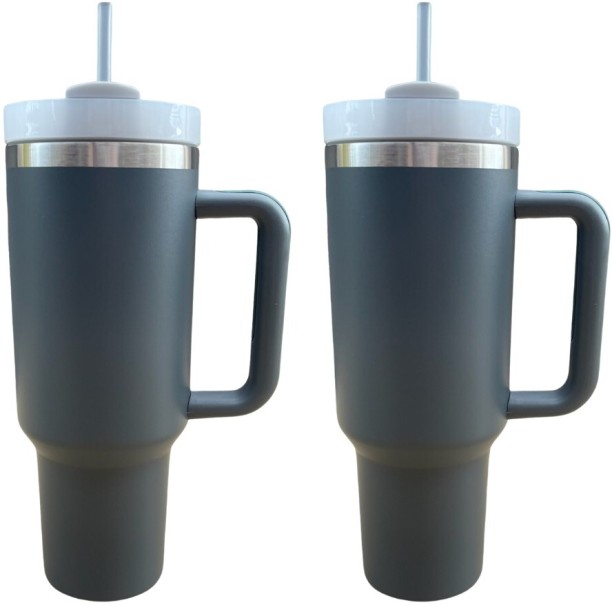 Sub Urban Decor Set of 2 Stainless Steel Tumblers with Handle and Straw 1200 ml Flask