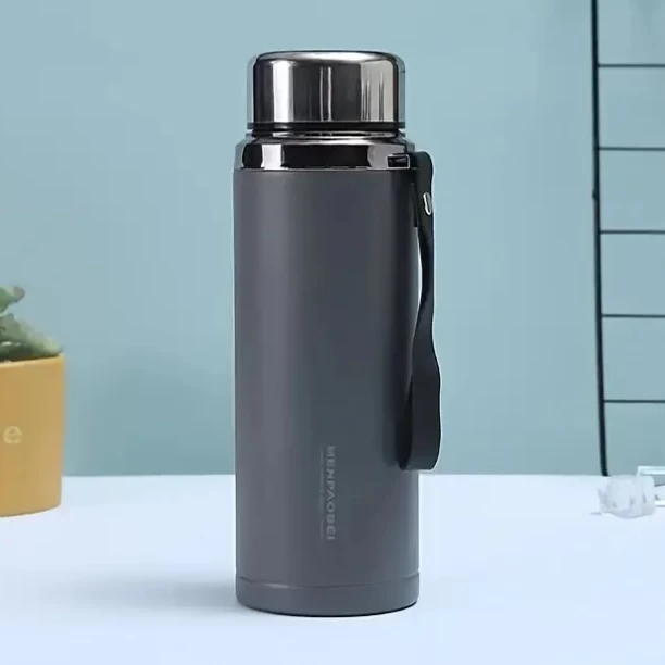 Wobuciko Water Bottle Flask Insulated Stainless Steel with Strap 800ml Grey 800 ml Bottle