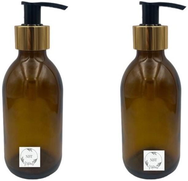 NBT NATURALS Empty Glass Bottle & Gold & Black Lotion Pump 200 ml Bottle