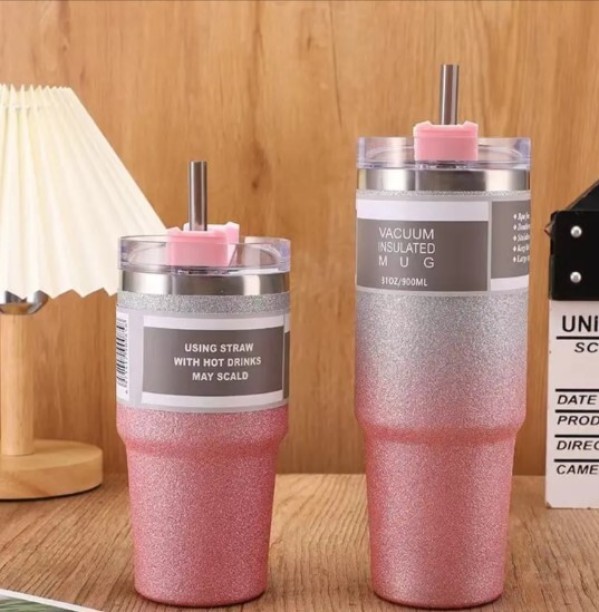 UNIQUE Cup with Straw Double Wall Stainless Steel Water Bottle 890 ml Bottle With Drinking Glass