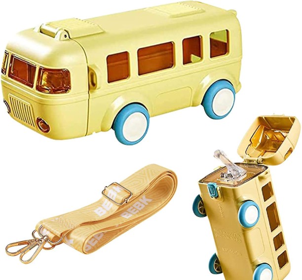 SpSp 500ml Cute Bus Water Cups Car Straw Water Cup Drinking Bottle Toy Bus Water Bottle_ Yellow 500 ml Bottle