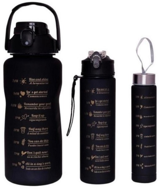 Generic Pack Of 3 Black Motivational Water Bottles 2000 ml Bottle