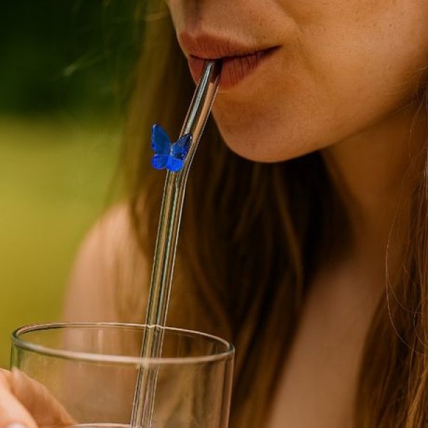 top sale trader 5 Piece - Transparent Glass Straw With Butterfly Accent 8.6 ml Sipper