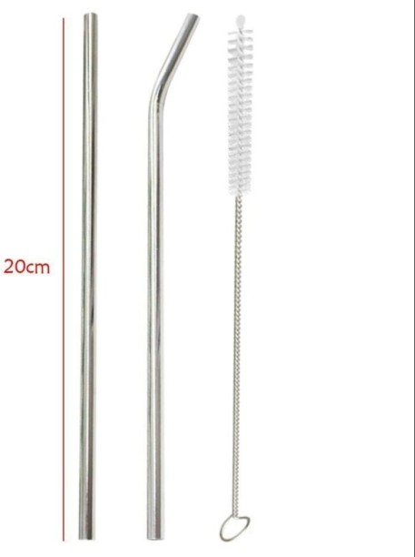 Stainless Steel Straws 2 x Stainless Steel Straw and Cleaning brush 20 ml Bottle