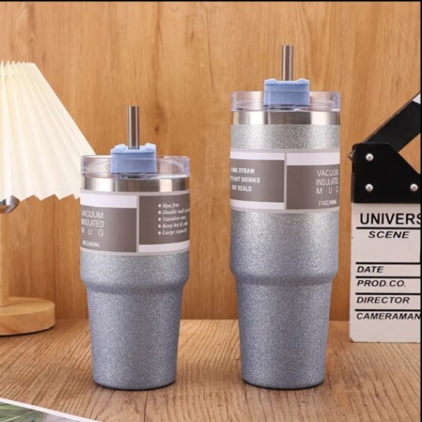 UNIQUE Cup with Straw Double Wall Stainless Steel Water Bottle 890 ml Bottle With Drinking Glass