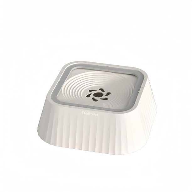 Topika 1.5L Splash-Proof Dog Water Bowl, Floating, No Spill, White Plastic Pet Bowl