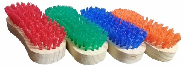 Chubby Scrub Brush set x4 Wet and Dry Wooden Handle Plastic Brush