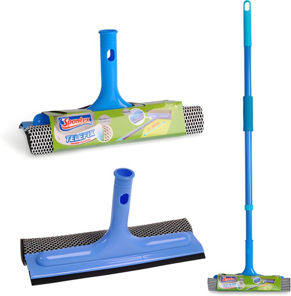SPONTEX Telescopic Window Cleaner Wet and Dry Steel Handle Sponge Brush