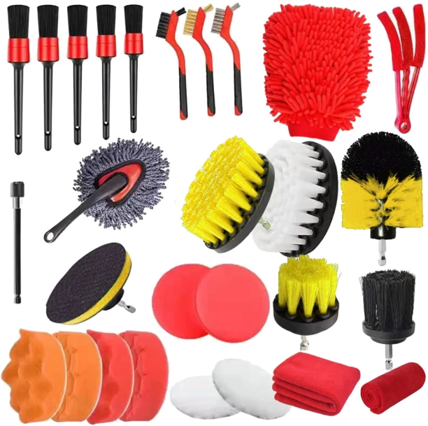 ALANES Auto Detailing Brushes Set for Car Interior Exterior Cleaning - 28 Pieces Plastic Vehicle Washing  Brush