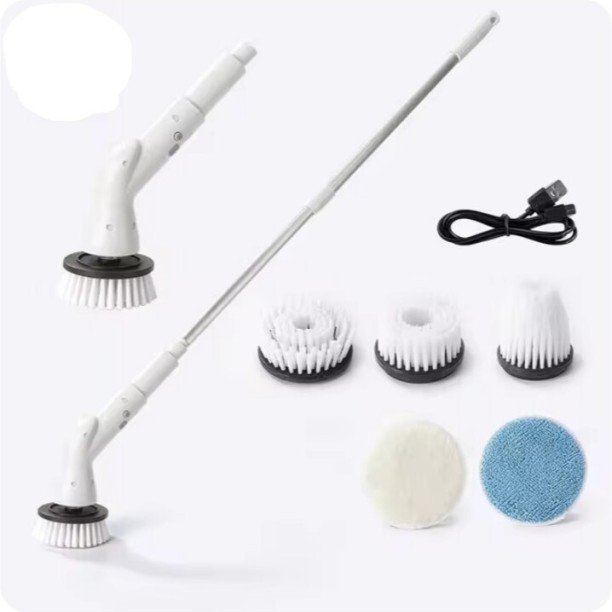 Generic 6-in-1 Electric Cleaning Brush Wireless Electric Rotary Cleaning Brush Shower Cleaning Brush Plastic Brush with Plastic Handle Wet and Dry Brush