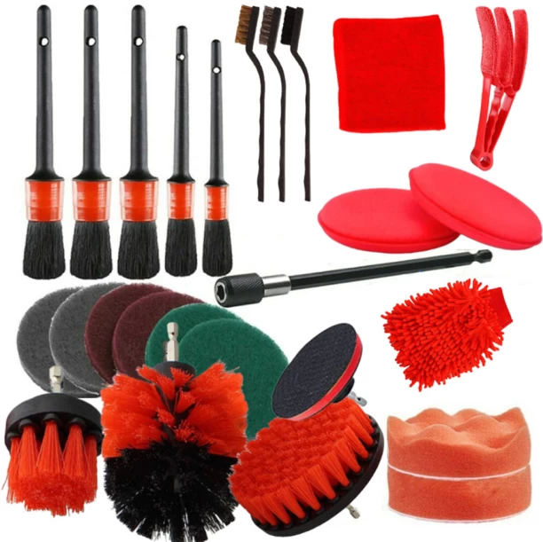 ALANES 26-In-1 Auto Detailing Brushes Set for Car Interior Exterior Cleaning Plastic Vehicle Washing  Brush