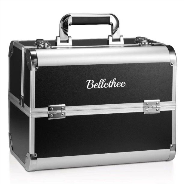 Bellethee Makeup Case Cosmetic Box Organiser for Travel - 3 Tier - Aluminum