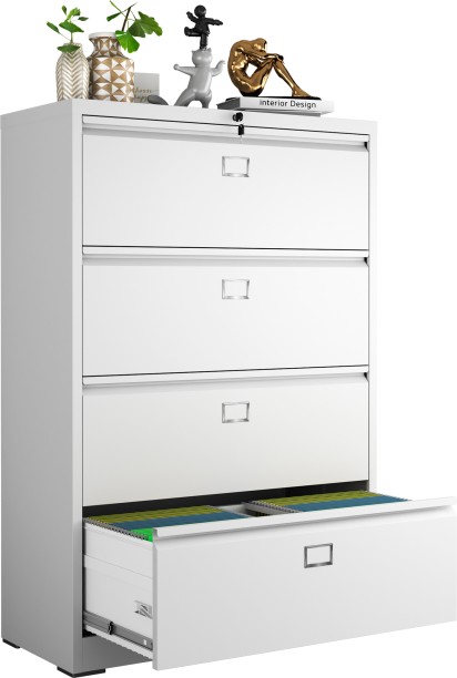 Steel Furniture Warehouse Steel Lateral 4 Drawer Swan Handle Filing Cabinet Cupboard Locker With Card Slots - White Metal Free Standing Locker