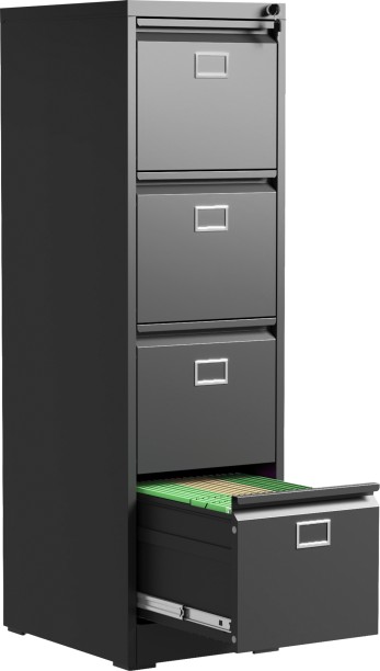 Steel Furniture Warehouse Steel Vertical 4 Drawer Swan Handle Cabinet Locker with Card Slots - Black Metal Free Standing Cabinet