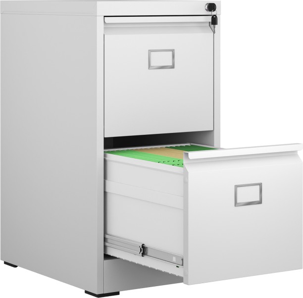 Steel Furniture Warehouse Steel Vertical 2 Drawer Swan Handle Filing Cabinet Cupboard Locker With Card Slots - White Metal Free Standing Cabinet