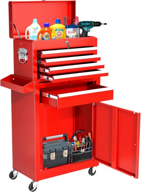 Steel Furniture Warehouse Steel 5-Drawer Rolling Tool Chest Detachable Metal Tool Cabinet Locker with Wheels - Matte Red Metal Free Standing Chest of Drawers