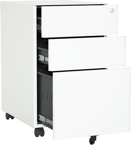 Steel Furniture Warehouse Steel 3 Drawer Arc Handle Mobile Pedestal Filing Cabinet Locker - White Metal Free Standing Pedestal