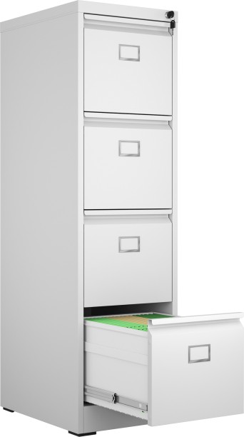 Steel Furniture Warehouse Steel Vertical 4 Drawer Filing Cabinet Swan Handle With Card Slots - White Metal Free Standing Cabinet