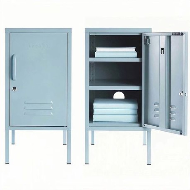 Steel Furniture Warehouse Steel Single Door Bedside Pedestal Locker Shorty Storage Cabinet - Ocean Blue Metal Free Standing Cabinet