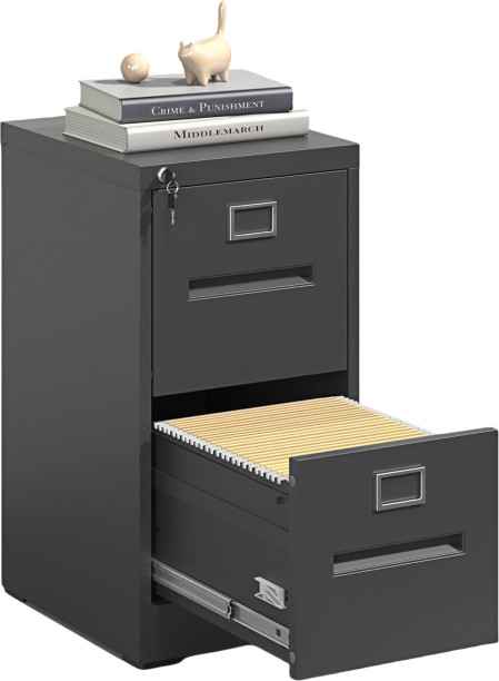 Steel Furniture Warehouse Steel Vertical 2 Drawer Inner Handle Filing Cabinet Cupboard Locker With Card Slots - Black Metal Free Standing Cabinet