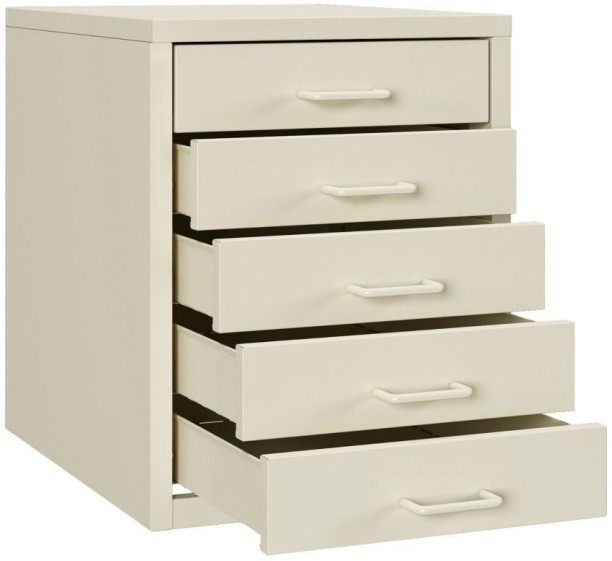 Steel Furniture Warehouse Steel Desk Organizer 5 Drawer Desktop Storage Cabinet - Beige Metal Free Standing Chest of Drawers