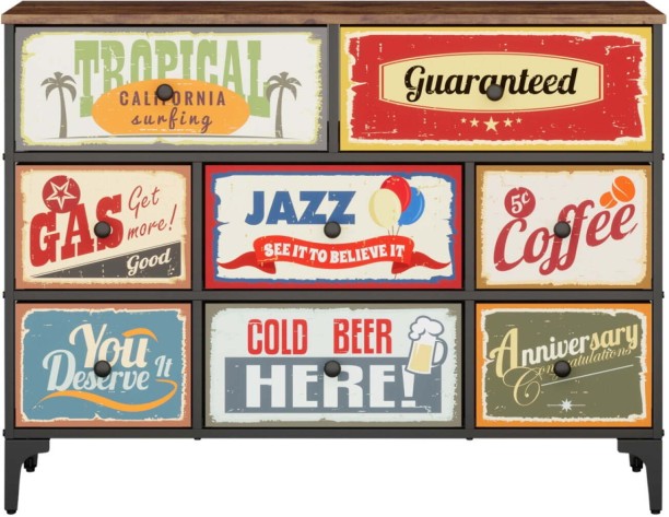 Supa Fly Retro Fabric 8 Drawer Dresser Engineered Wood Free Standing Cabinet