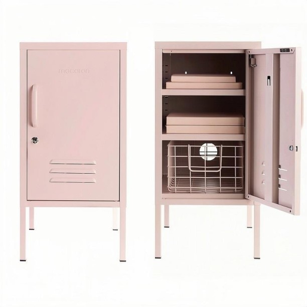 Steel Furniture Warehouse Steel Single Door Bedside Pedestal Locker Shorty Storage Cabinet - Peach Pink Metal Free Standing Cabinet
