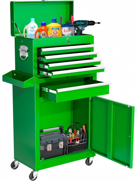 Steel Furniture Warehouse Steel 5-Drawer Rolling Tool Chest Detachable Metal Tool Cabinet Locker with Wheels - Matte Green Metal Free Standing Chest of Drawers