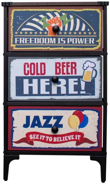 Supa Fly Retro Fabric 3 Drawer Dresser Solid Wood Free Standing Chest of Drawers